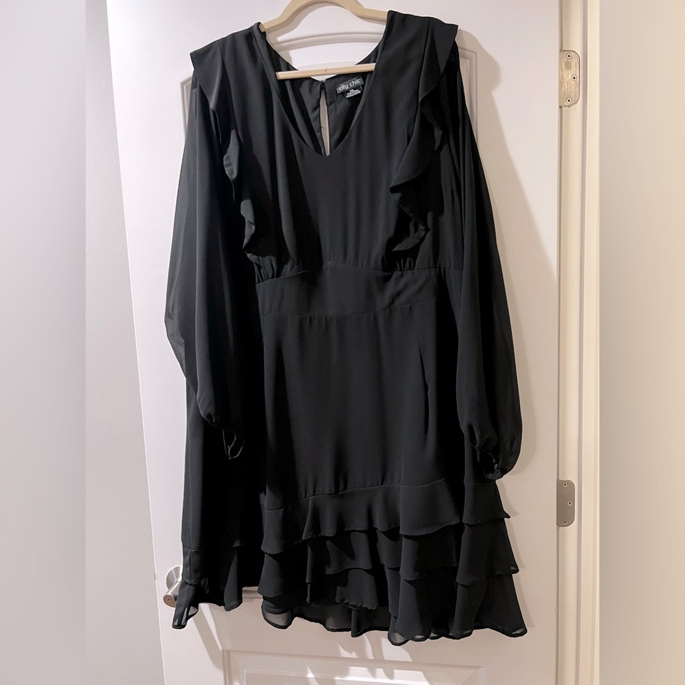 City chic black ruffle dress